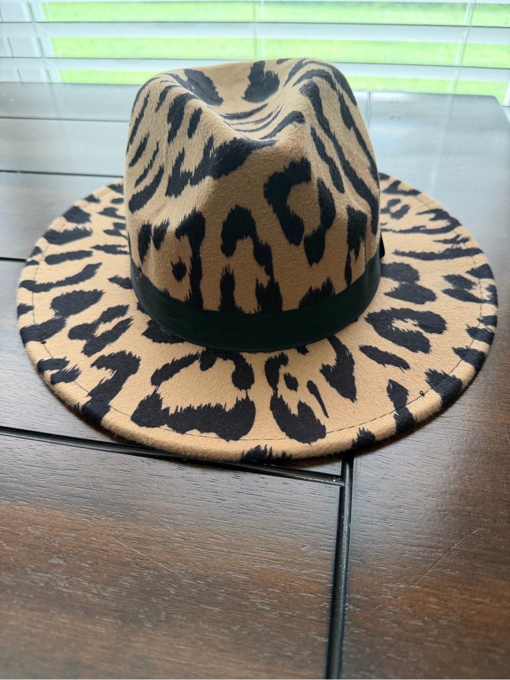 Leopard Print Wide Brim Fedora - Tan and Black